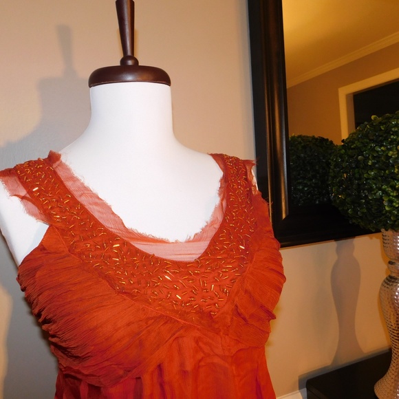 Rust Silk Beaded Tank Top - S - BRAND NEW - Picture 6 of 7